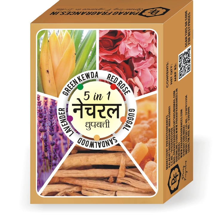 Parag Fragrances 5in 1 Natural Dhoop Sticks (Rose, Lavender, Sandalwood, Guggal & Kewda) 50 Long & Thick Sticks Pack Dhoop Sticks for Pooja & Home Fragrances