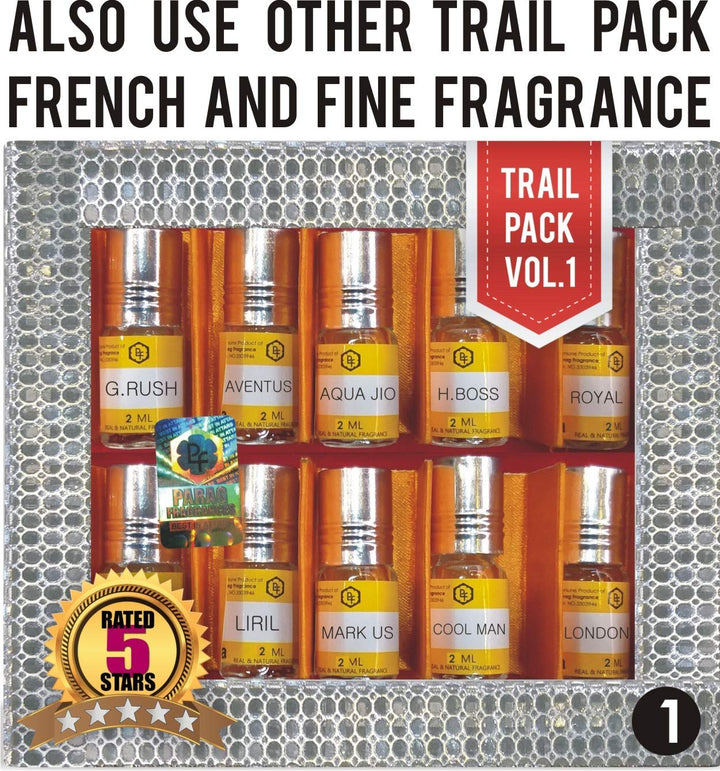 Parag Fragrances Top 10 Attars Trail Pack of Damru Chandan, Rose Nature, Himalyan Kasturi, Oud Al Arab, Ruh Kewda, Tobecco Vanilla, Real Amber, Choco Musk, Noora, Mitti Best Alcohol Free Attar