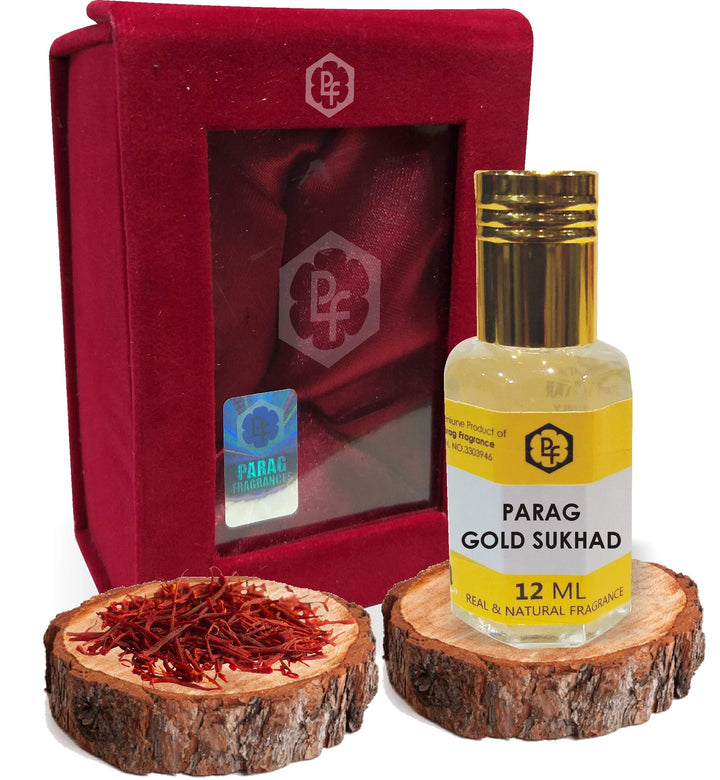 PARAG FRAGRANCES GOLD SUKHAD (REAL KESAR CHANDAN)12ML Wth Real & Natural Saffron Thrades Inside Of Bottle Best Attar For Man and Woman, 100% Alcohol Free & Long Lasting Attar