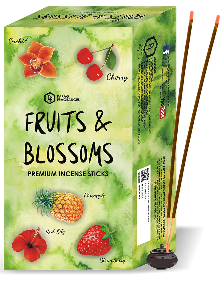 Parag Fragrances Fruits & Blossom Incense Sticks / फ्रूट् और ब्लॉसम अगरबत्ती / 5 in 1 (Pack of 5 x 60) Total 300 Agarbatti Wholesale Pack of Orchid, Lily, Strawberry, Pineapple and Cherry