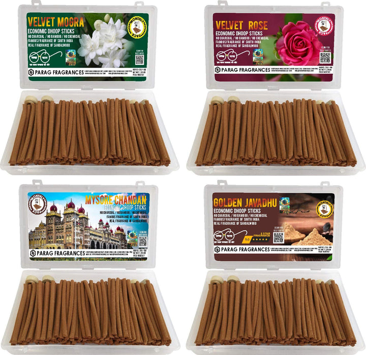 Parag Fragrances Herbal & Natural 5 in 1 Dhoop Sticks 250Gm Pack/Rose, Sandalwood, Mogra, Camphor & Kasturi / 50Gram Each/Economical Monthly Pack Dhoop Sticks for Puja & Home Fragrance