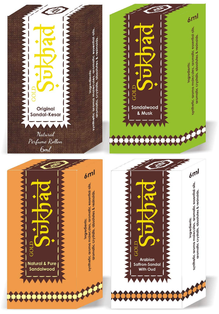 Parag Fragrances Gold Sukhads Combo Saver Pack (4pc of 6ml Each) Most Popular/Famous Attar of Parag Fragrances Best Attar for Men