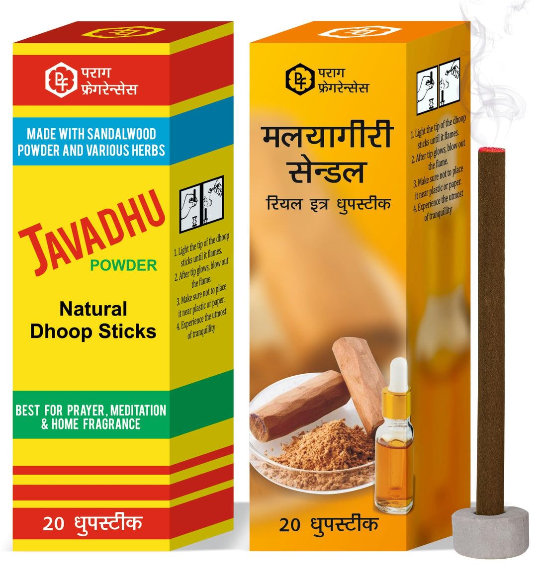 Parag Fragrances Taza Chemeli & Desi Gulab Dhoop Sticks Combo Offer Pack/Extra Dhoop Sticks for Pooja & Home Fragrance 20pc + 20pc = 40pc Dhoop Sticks