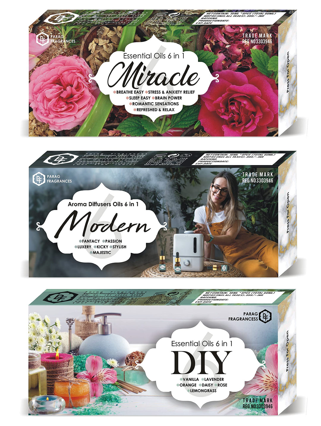 Parag Fragrances Pure, Natural & Organic Essential Oils Set (Miracle 6 IN 1)