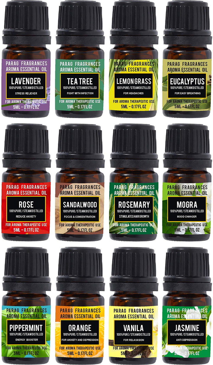 Parag Fragrances Pure, Natural & Organic Essential Oils Set (Pure 12 in 1)