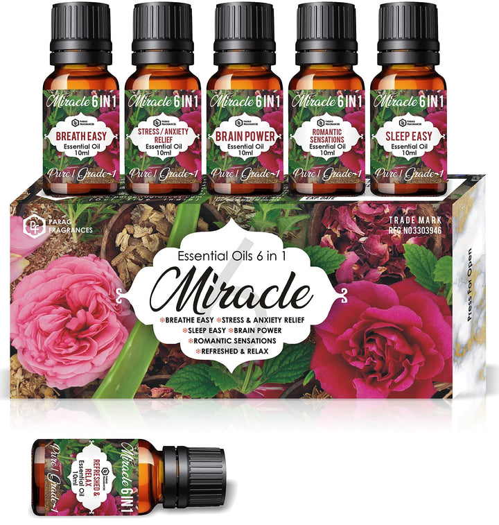 Parag Fragrances Pure, Natural & Organic Essential Oils Set (Miracle 6 IN 1)