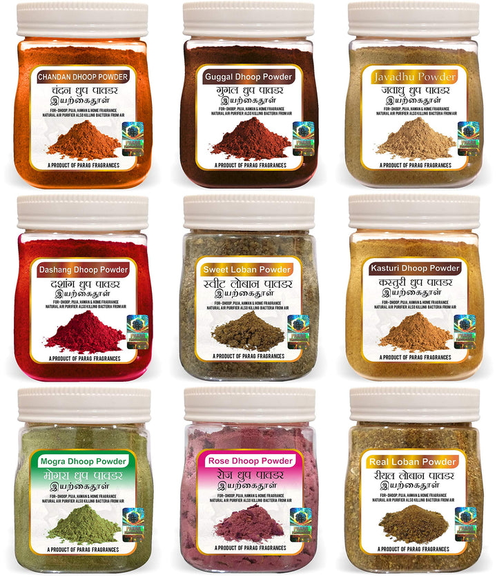 Parag Fragrances Chandan Dhoop Powder for Pooja, Hawan, Home Fragrance and Dhoop / 250 Gram Pack/with Plate and Cone Maker