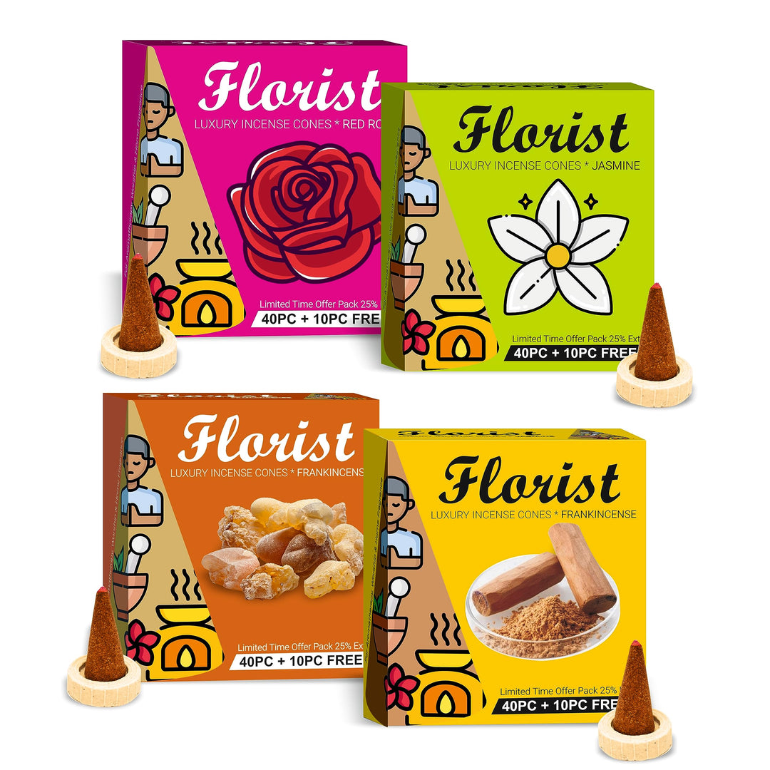 Parag Fragrances Florist Rose Luxury Dhoop Cones for Pooja, Home Fragrance & Meditation 50 Cones Pack