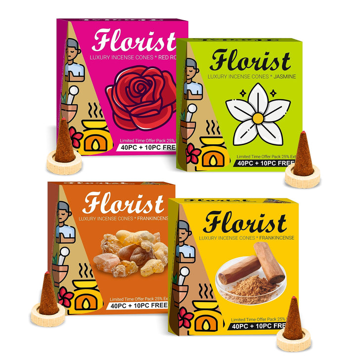 Parag Fragrances Florist Rose Luxury Dhoop Cones for Pooja, Home Fragrance & Meditation 50 Cones Pack