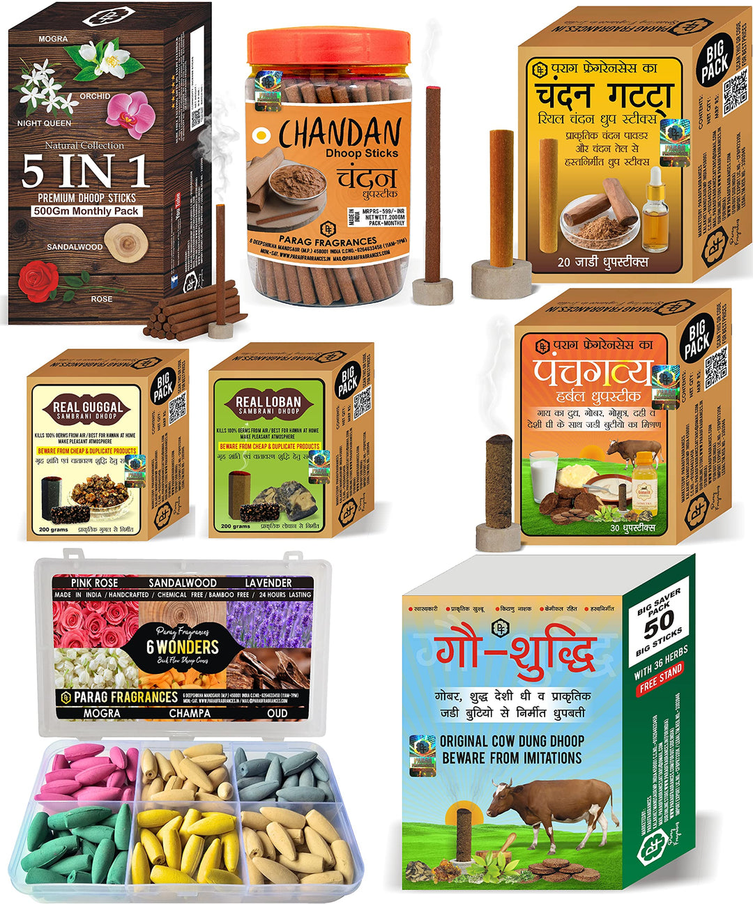 Parag Fragrances Fruits & Blossom Incense Sticks / फ्रूट् और ब्लॉसम अगरबत्ती / 5 in 1 (Pack of 5 x 60) Total 300 Agarbatti Wholesale Pack of Orchid, Lily, Strawberry, Pineapple and Cherry