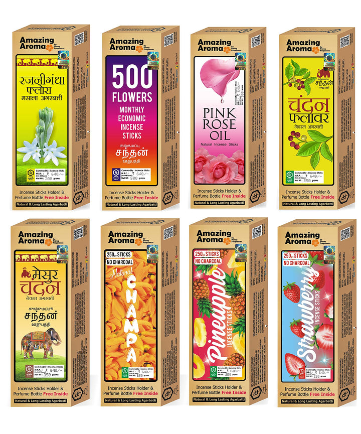 Parag Fragrances 5 in 1 Natural (आधा किलो) (Pack of 5 x 100gm) Incense Sticks/Agarbatti (Sandalwood, Rose, Mogra, Night Queen & Orchid) Incense Sticks for Worship & Fragrance/Wholesale Monthly Pack