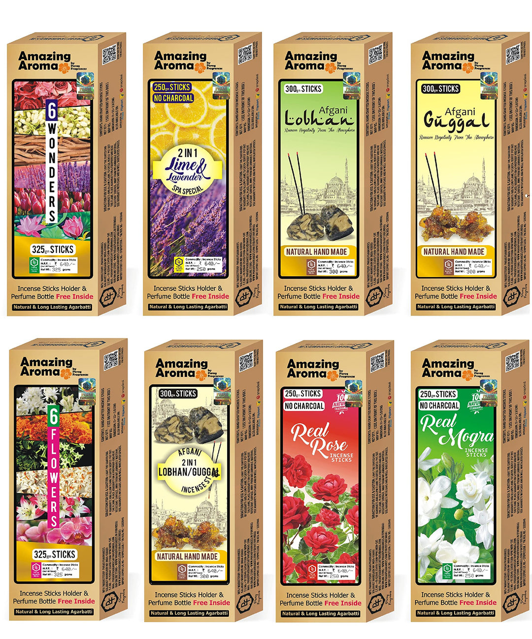 Parag Fragrances 5 in 1 Natural (आधा किलो) (Pack of 5 x 100gm) Incense Sticks/Agarbatti (Sandalwood, Rose, Mogra, Night Queen & Orchid) Incense Sticks for Worship & Fragrance/Wholesale Monthly Pack