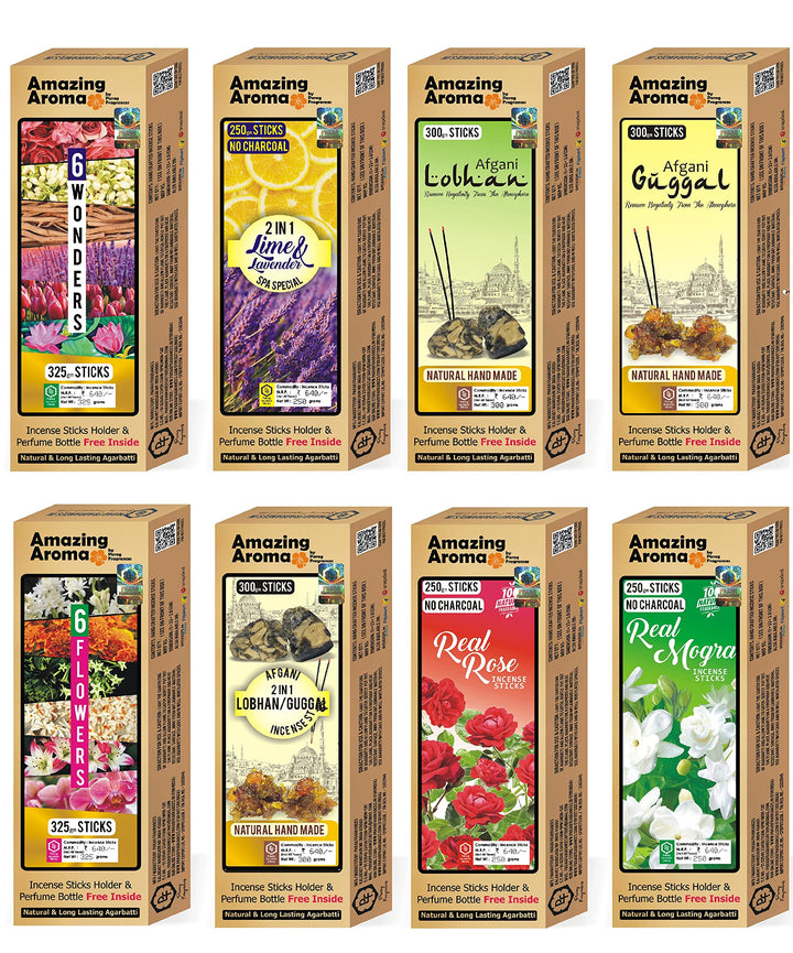 Parag Fragrances 5 in 1 Natural (आधा किलो) (Pack of 5 x 100gm) Incense Sticks/Agarbatti (Sandalwood, Rose, Mogra, Night Queen & Orchid) Incense Sticks for Worship & Fragrance/Wholesale Monthly Pack