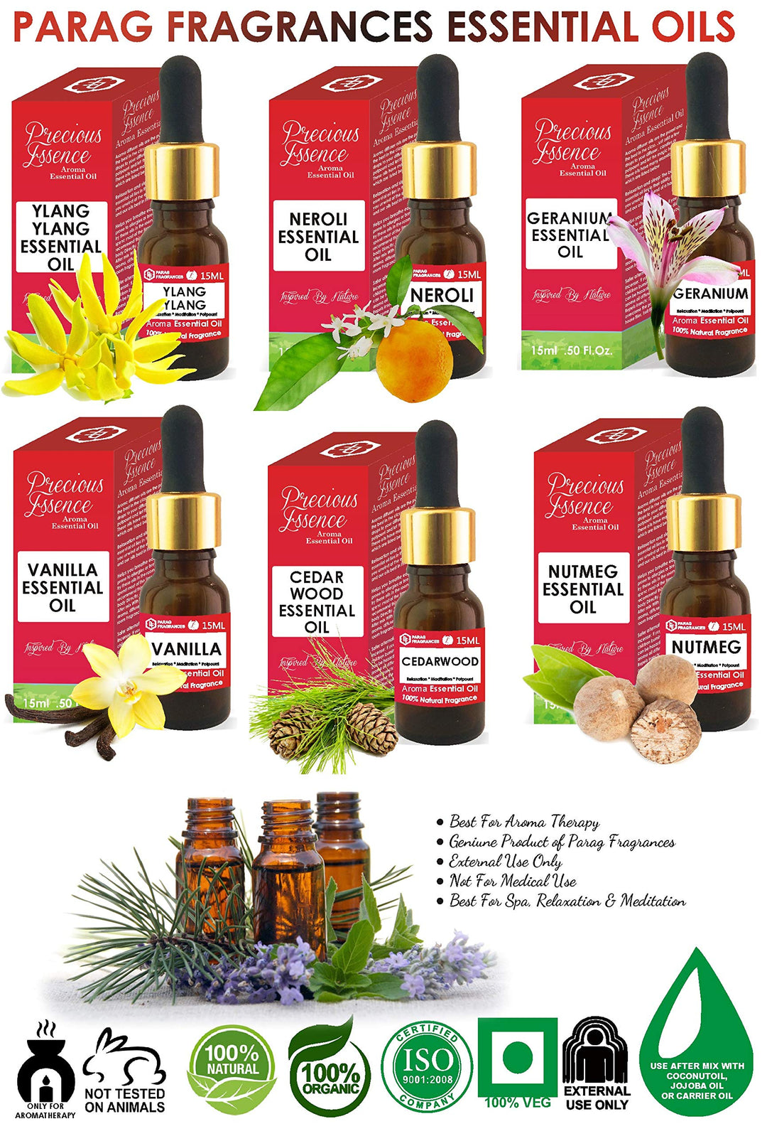 Parag fragrances Glass Marigold Essential Oil 15ml (Undiluted, Pure Natural Essential Oil for Aromatherapy, Relaxation, Meditation or Hair/Skin Treatment) - Beige