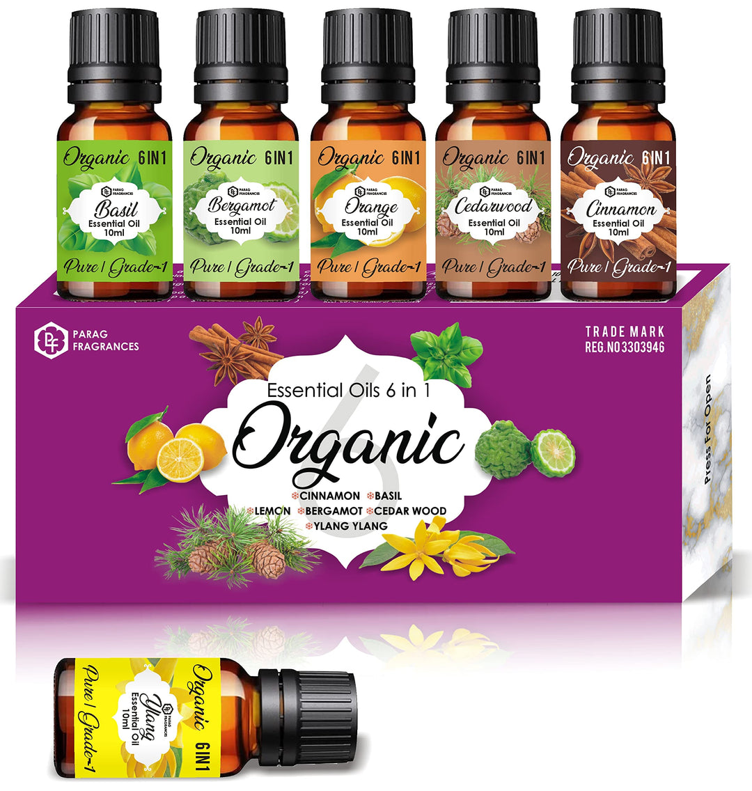 Parag Fragrances Pure, Natural & Organic Essential Oils Set (Organic 6 in 1)