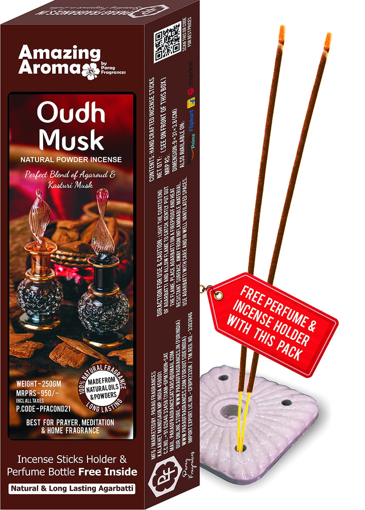 Parag Fragrances Oud Musk Agarbatti 250gm Monthly Pack/Extra Premium Masala Incense Sticks Natural Agarwood Powder & Essential Oils/ऊद मस्क अगरबत्ती / Pure Natural Powder Incense Stick
