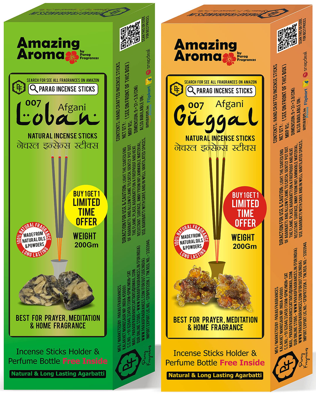 Parag Fragrances Singapuri Loban and Guggal Dhoop Sticks Combo Pack (Pack of 2 x 100) / सिंगापुरी लोबन और गुग्गल धूप स्टिक्स / प्राकृतिक लोबन और ग