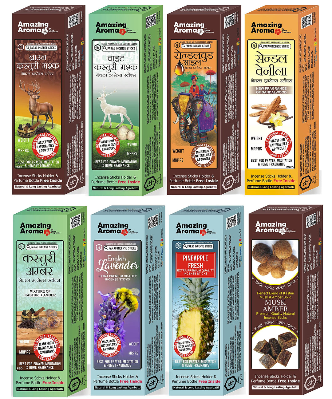 Parag Fragrances 5 in 1 Natural (आधा किलो) (Pack of 5 x 100gm) Incense Sticks/Agarbatti (Sandalwood, Rose, Mogra, Night Queen & Orchid) Incense Sticks for Worship & Fragrance/Wholesale Monthly Pack