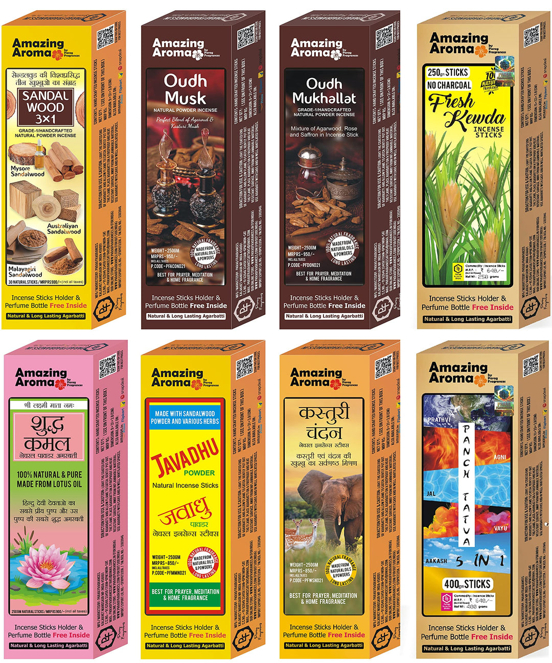 Parag Fragrances 5in 1 Natural Dhoop Sticks (Rose, Lavender, Sandalwood, Guggal & Kewda) 50 Long & Thick Sticks Pack Dhoop Sticks for Pooja & Home Fragrances