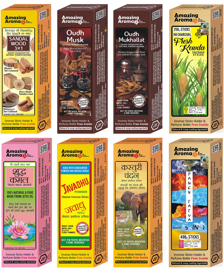 Parag Fragrances 5in 1 Natural Dhoop Sticks (Rose, Lavender, Sandalwood, Guggal & Kewda) 50 Long & Thick Sticks Pack Dhoop Sticks for Pooja & Home Fragrances