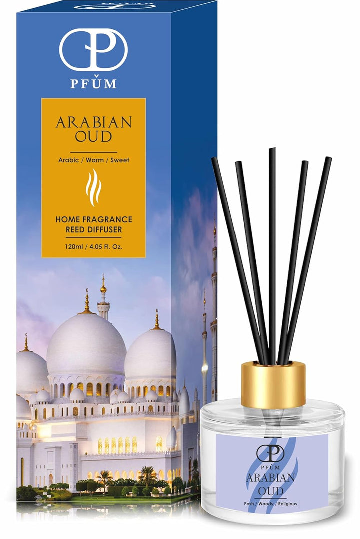 PFUM Arabian Oud Reed Diffuser Set for Home Fragrance | 120ml with 6 Sticks | Luxury Fragrance Reed Diffuser for Home, Office, Spa, Restaurants & Showrooms