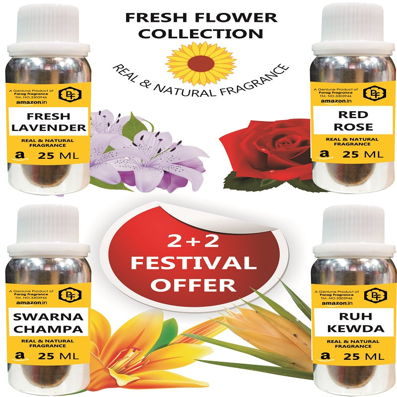 FLOWER COLLECTION ROSE LAVENDER CHAMPA AND KEWDA 25ML EACH