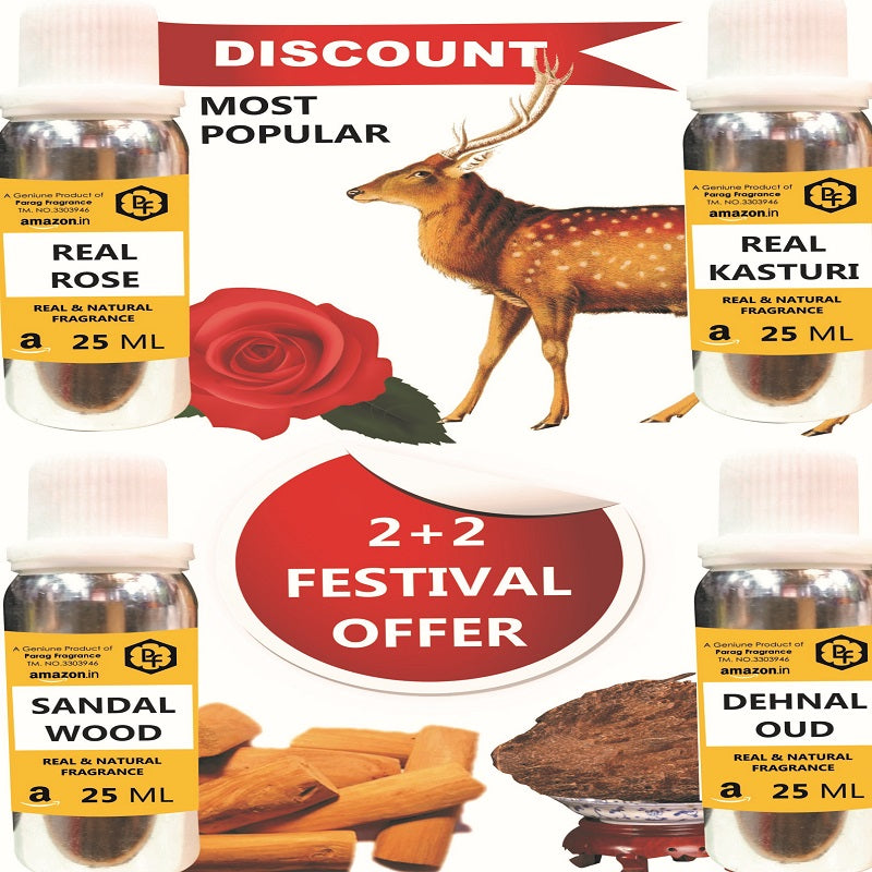 INDIAN BEST ATTAR COLLECTION KASTURI, WHITE OUD ,SANDALWOOD AND ROSE 25ML EACH