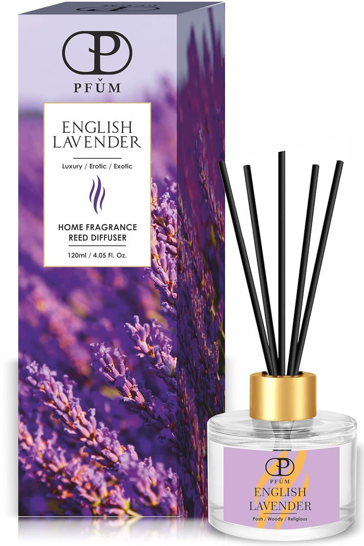 PFUM English Lavender Reed Diffuser Set for Home Fragrance | 120ml with 6 Sticks | Luxury Fragrance Reed Diffuser for Home, Office, Spa, Restaurants & Showrooms
