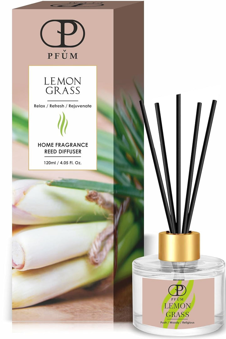PFUM Lemon Grass Reed Diffuser Set for Home Fragrance | 120ml with 6 Sticks | Luxury Fragrance Reed Diffuser for Home, Office, Spa, Restaurants & Showrooms