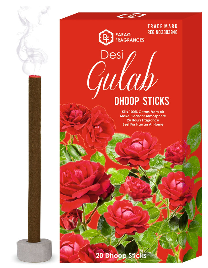 Parag Fragrances Desi Gulab Charcoal, Bamboo & Chemical Free/Long Lasting & Highly Spreading Fragrance for Pooja/Home Fragrance